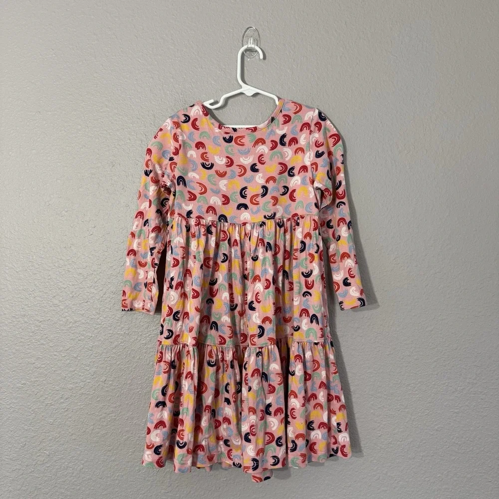 Hanna Andersson‎ Size 4/5 (110cm) Pink Rainbow Print Tiered Long Sleeve Dress